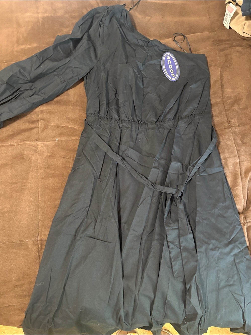 Scoop Black Long Sleeve Wrap Dress with Waist Tie